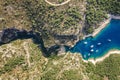 Aerial overhead drone shot of Stiniva covert cove beach in Adriatic sea on Vis Island in Croatia in summer Royalty Free Stock Photo