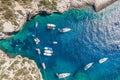 Aerial overhead drone shot of yachts at Stiniva cove Adriatic sea on Vis Island in Croatia summer Royalty Free Stock Photo