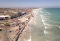 Aerial overhead Muizenberg beach in Cape Town South Africa