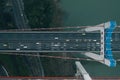 Aerial overhead shot of E`GongYan bridge with Chinese name before dawn in Chongqing, China Royalty Free Stock Photo