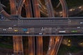 Aerial overhead shot of flyover highway traffic before dawn in Chongqing, China Royalty Free Stock Photo