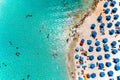 Aerial overhead view of popular Nissi bay beach. Famagusta District, cyprus