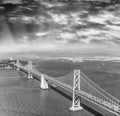 Aerial overhead view of San Francisco Bay Bridge from helicopter Royalty Free Stock Photo