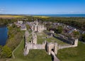 Aerial View and Overhead image of Warkworth Castle and Village , Northumberland UK