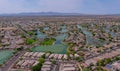 Aerial overlooking small desert small town a Avondale city of rugged mountains near of Phoenix Arizona