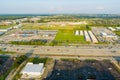 Aerial overlooking with traffic line 45 Interstate expressway around mall plaza of beautiful highway Texas in USA