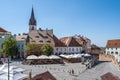 Aerial overview of Sibiu, Romania from the Council Tower with the Small Square Piata Mica