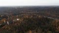 Aerial pan right: Scenic Sigulda castle ruins in Autumn