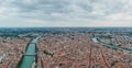 Aerial panarama drone shot of Verona medieval city from Castel Pietro