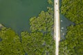 Aerial of the Pangangan Island Causeway, the longest causeway in the Philippines. Both ends are buffered by mangrove forest to