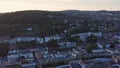 Aerial panning shot of a city in germany - wuppertal in nordrhein westfalen