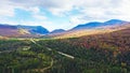 Aerial panning of US route 302 leading to Crawford Notch State park