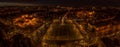Aerial pano drone shot of Museum fine art Vajdahunyad Castle at Heroes Square in Budapest night