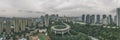 Aerial pano drone shot of particular double circle flyover in residential buildings in Chongqing, southwest China