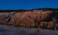 Aerial panorama of Arriba Fossil da Praia da Gale Fontainhas hoodoo fairy chimney earth pyramid rock formation Portugal