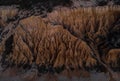 Aerial panorama of Arriba Fossil da Praia da Gale Fontainhas hoodoo fairy chimney earth pyramid rock formation Portugal