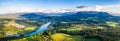 Aerial Panorama Bad Toelz, Isar Valley, Germany Bavaria. Sunset shot in June