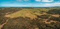 Aerial panorama of beautiful Australian countryside on bright spring day. Royalty Free Stock Photo