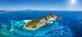 Aerial panorama of the beautiful island of Marathonisi, Zakynthos island Royalty Free Stock Photo