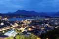 Aerial panorama of beautiful Lucerne City by lakeside with wooden