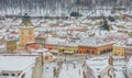 The old town center of Brasov aerial panorama and beautiful architecture, Romania