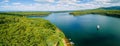 Aerial panorama of beautiful Silvan Reservoir lake and forest in Melbourne, Australia. Royalty Free Stock Photo