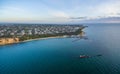 Aerial panorama of Black Rock pier, and shipwreck of HMVS cerberus at sunset. Royalty Free Stock Photo