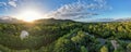 Aerial panorama of Cairns Botanical garden at sunset showing the rainforrest Royalty Free Stock Photo