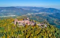Aerial panorama of the Chateau du Haut-Koenigsbourg in the Vosges mountains. Alsace, France