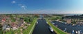 Aerial panorama from the city Lemmer at the IJsselmeer in the Netherlands