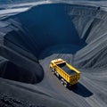 aerial panorama of a coal Big yellow mining truck for a coal quarry in an open pit Anthracite mining is open coal Pit on