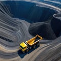 aerial panorama of a coal Big yellow mining truck for a coal quarry in an open pit Anthracite mining is open coal Pit on