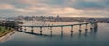 Aerial panorama of Coronado Bridge and San Diego Skyline.