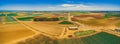 Aerial panorama of crop fields.