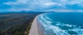 Aerial panorama of Crowdy Bay coastline.