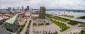 Aerial panorama of Downtown Des Moines Iowa USA