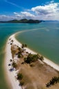 Aerial panorama drone shot of Lam Haed beach peninsula, Koh Yao Yai island, Phang nga, Thailand