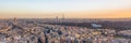 Aerial panorama drone shot of Neuilly sur Seine in Paris with Tour Eiffel Montparnasse Jardin acclimatation in Boulogne