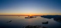 Aerial panorama drone shot of sunset horizon in Adriatic islands in Dubrovnik in Croatia summer Royalty Free Stock Photo