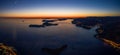 Aerial panorama drone shot of sunset horizon in Adriatic islands in Dubrovnik in Croatia summer Royalty Free Stock Photo