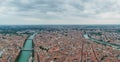 Aerial panorama drone shot of Verona medieval city from Castel Pietro