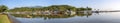 Aerial panorama of estuary of river Pereque and area Pontal with mirror reflections of morning sun in Unesco World Heritage Royalty Free Stock Photo