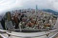 Aerial panorama fisheye view over Taipei, capital city of Taiwan, with Taipei 101 Tower among skyscrapers Royalty Free Stock Photo