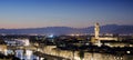 Aerial panorama of Florence city, Arno River and Ponte Vecchio at sunset. Royalty Free Stock Photo
