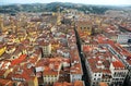 Aerial panorama of Florence old town from the top of Florence Cathedral Il Duomo di Firenze with a view of crowded houses Royalty Free Stock Photo