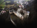 Aerial panorama of forgotten abandoned ruins castle Schulzburg Schuelzburg Anhausen Hayingen Grosse Lauter tal Germany