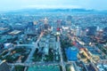 Aerial panorama form Taipei 101 Tower over Taipei City in evening twilight, with view of XinYi Commercial area and downtown under Royalty Free Stock Photo