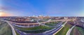 Aerial panorama of Fort Worth skyline with large freeway system Royalty Free Stock Photo