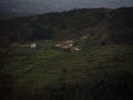 Aerial panorama of green agriculture farming terraces old remote rural mountain village in Arcos de Valdevez Portugal