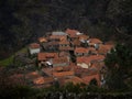 Aerial panorama of green agriculture farming terraces old remote rural mountain village town Padrao Portugal